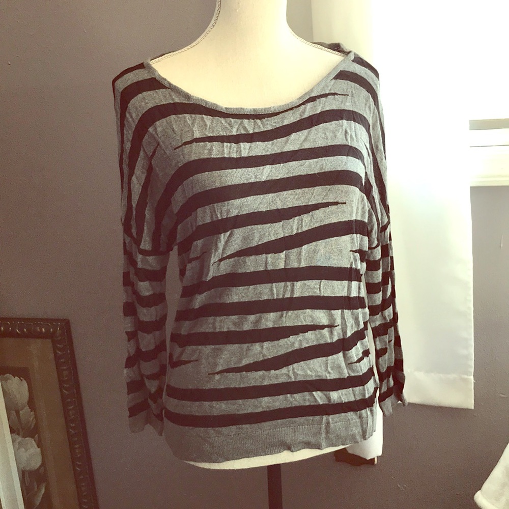 Black and Grey Striped Long Sleeved Top